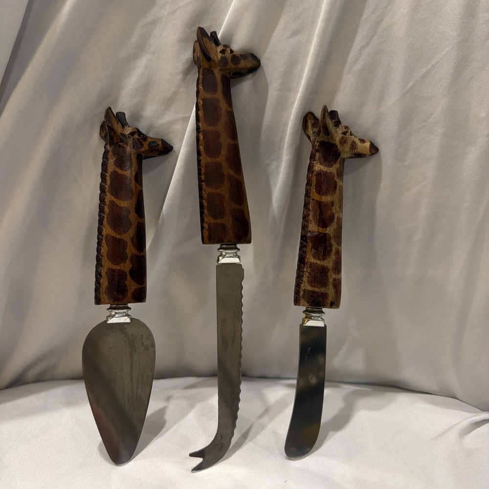 Vintage Giraffe Handle Cheese Knife Set 3pc Stainless‎ Steel Sheffield England